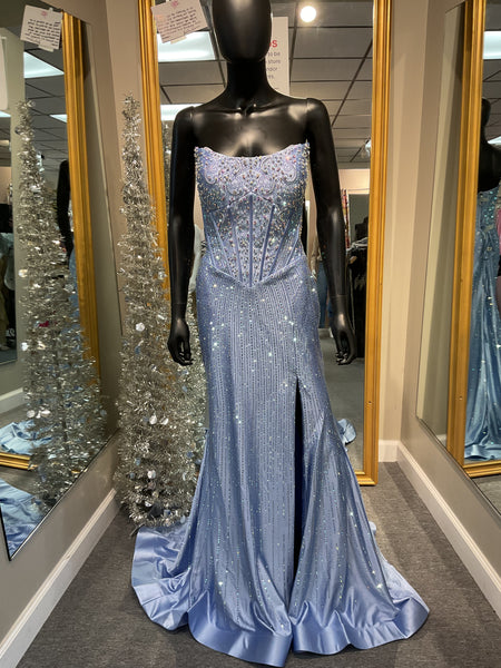 Strapless Periwinkle Corset Back Prom Dress Glass Slipper Boutique Strapless Periwinkle Corset Back Prom Dress Glass Slipper Boutique