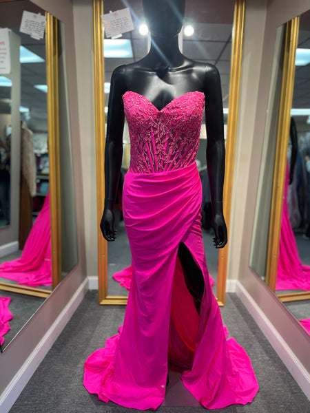 Hot pink Strapless Prom Dress Glass Slipper Boutique Hot pink Strapless Prom Dress Glass Slipper Boutique