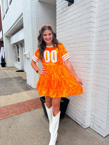 Orange jersey dress deals
