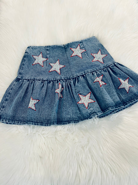 The Star-Spangled Flounce denim skirt
