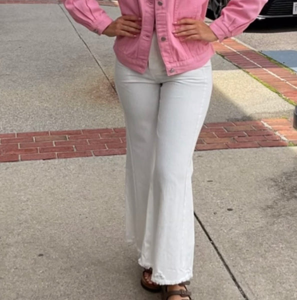 Frayed Hem White Flare Jeans