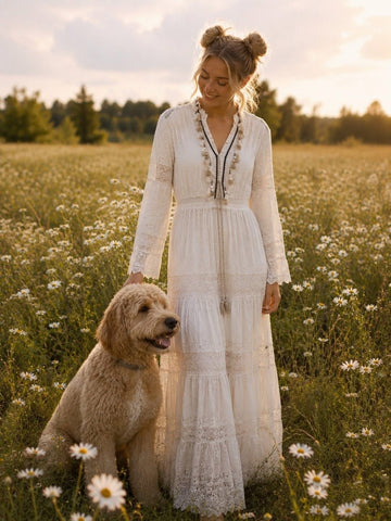Rosa Bohemian Crochet Lace Bell Maxi Dress