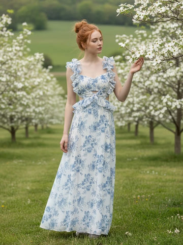 Blue Floral Ruffle Sundress