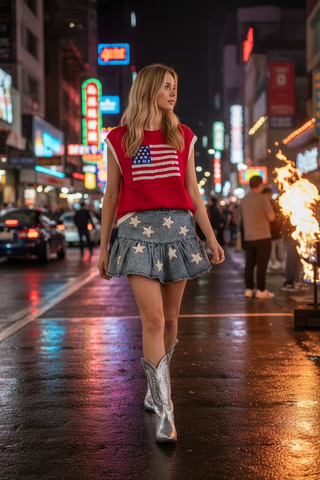 The Star-Spangled Flounce denim skirt
