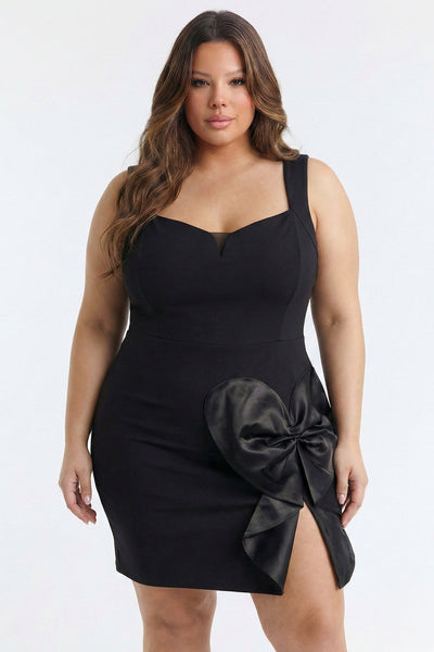 Satin Bow Detail Fabric Contrast Mini Dress