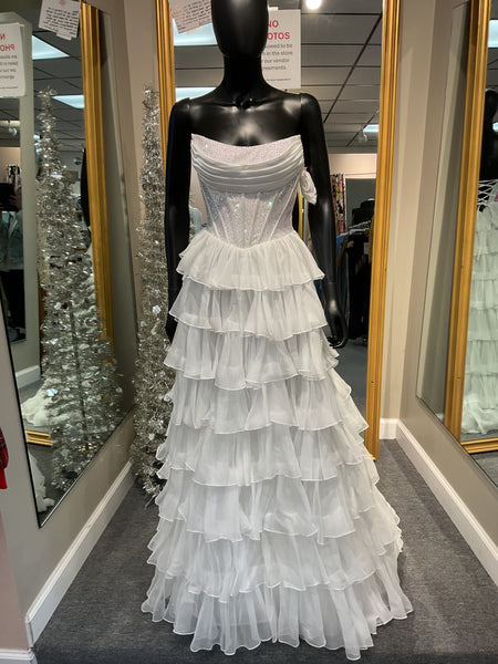 Corset White Ruffled Prom Dress