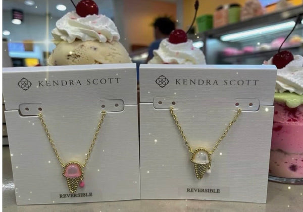 Kendra Scott Ice Cream Pendant Necklace Gold Ivory Reversible