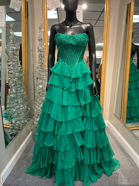 Emerald Ruffled Prom Dress