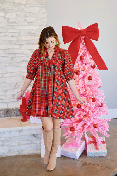 FEELING FESTIVE TARTAN PLAID DRESS