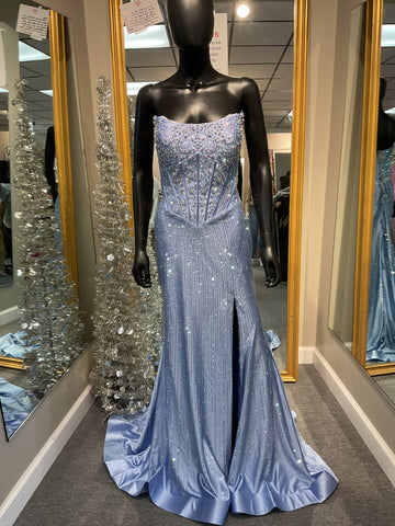 Strapless Periwinkle Corset Back Prom Dress