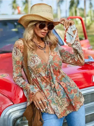 Maggie Vintage Paisley Bell Sleeve Top