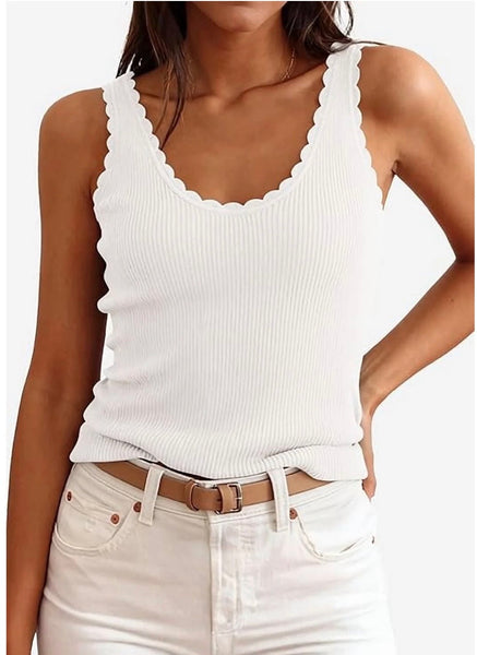 Scallop-Edge Sweater Knit Tank Top