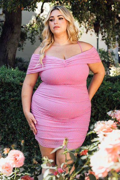 Rhinestone On Power Mesh Plus Size Night Out Mini Dress