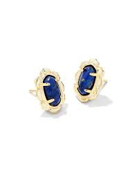 Piper Gold Stud Earrings in Blue