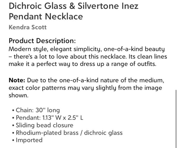 Kendra Scott  Inez Necklace Dichroic Glass