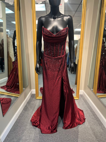 Strapless Burgundy Prom Dress