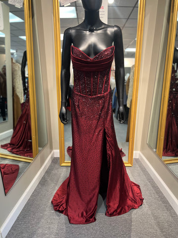 Strapless Burgundy Prom Dress