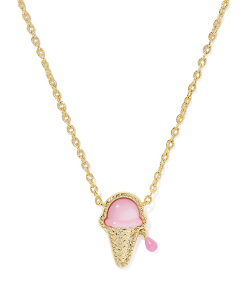 Kendra Scott Ice Cream Pendant Necklace Gold Pastel Pink Reversible
