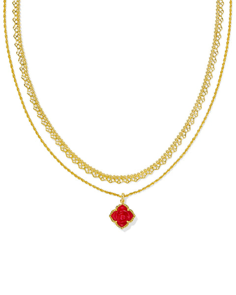 Mallory Rose Multi Strand Necklace Gold Red MOP