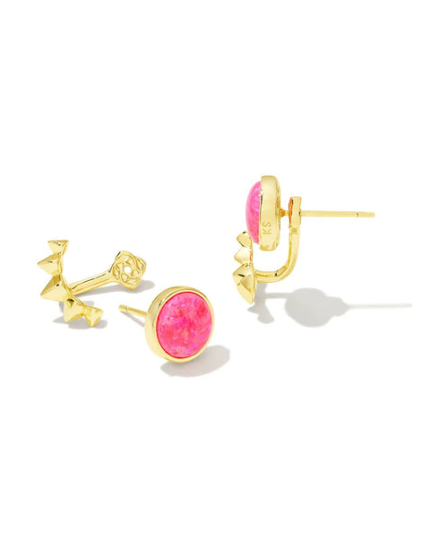Kendra Scott Sienna Gold Ear Jacket Earrings in Bright Pink Kyocera Opal convertible