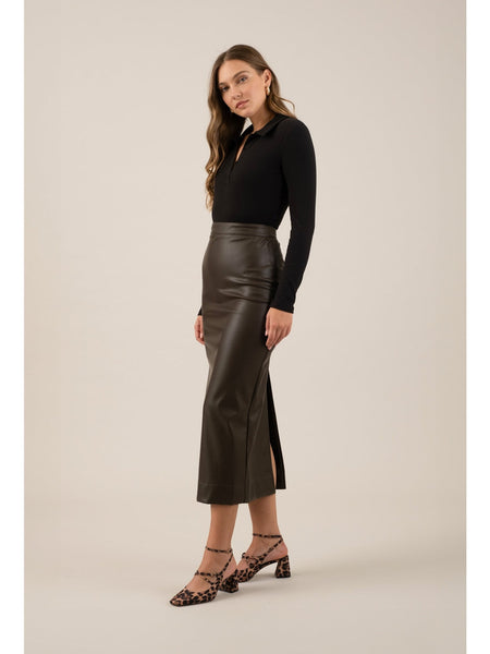 The Workshop Lindsay Collared Long Sleeve Bodysuit In Black.