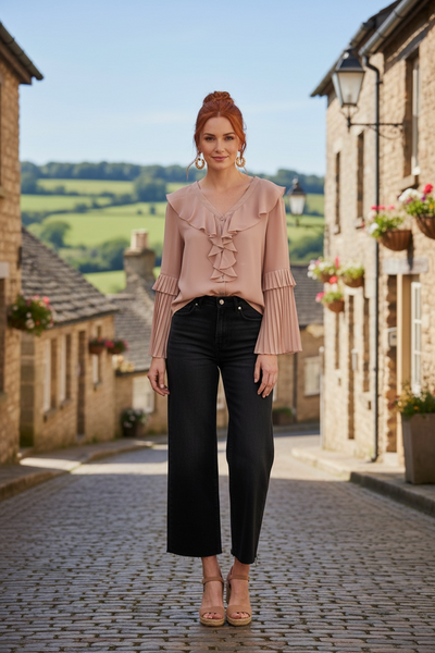 Marina Pleated Ruffle Blouse