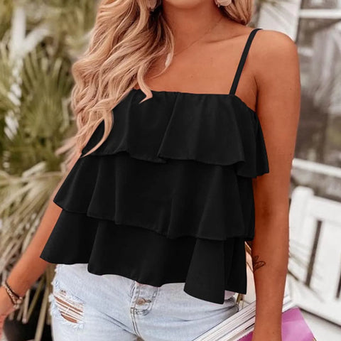 Womens Ruffle Cute Top Cropped Tees Tie Shoulder