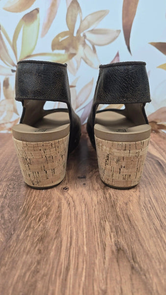 Corkys "Frisky" Wedge Sandal in Espresso Crinkle.