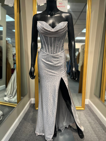 Silver Strapless Prom Dress