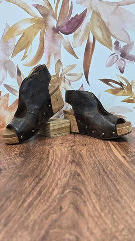 Corkys "Frisky" Wedge Sandal in Espresso Crinkle.
