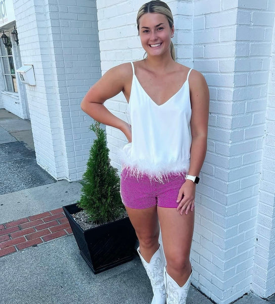 Night Out White Silk Feather Top