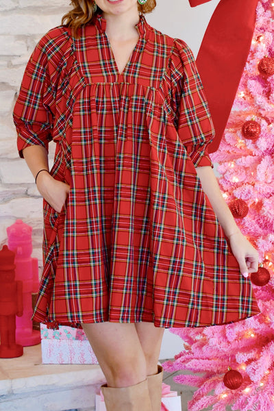 FEELING FESTIVE TARTAN PLAID DRESS