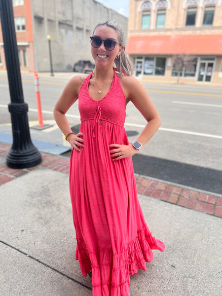 Coral Halter Sundress