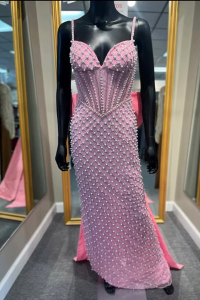 Sherri Hill Candy Pink Pearl W/ Bow Prom Dress