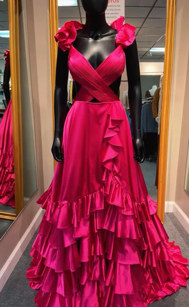 Magenta Criss Cross Top Prom Dress
