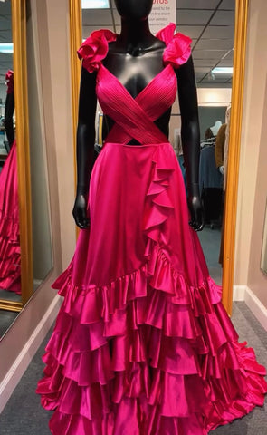 Magenta Criss Cross Top Prom Dress