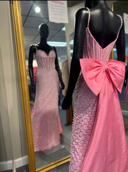 Sherri Hill Candy Pink Pearl W/ Bow Prom Dress