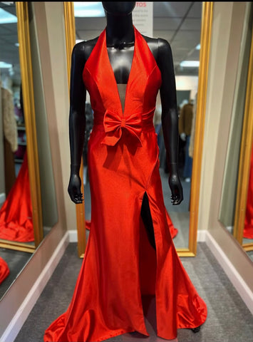 Red Halter Top Prom Dress
