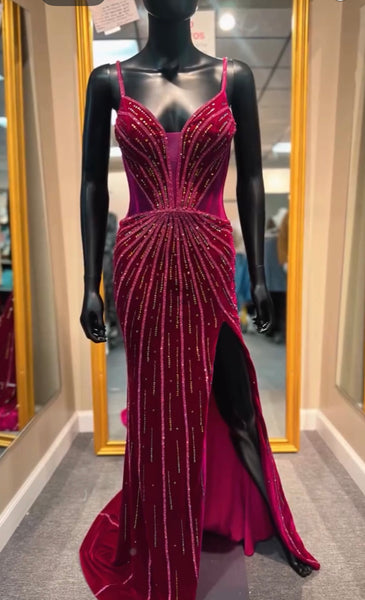 Magenta Beaded Prom Dress