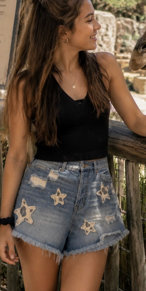 Starlight Safari Distressed Denim Shorts