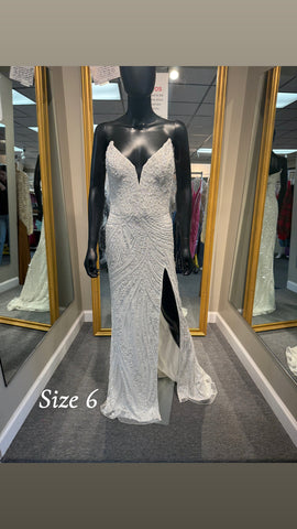 Ivory Beaded Strapless Prom Dress