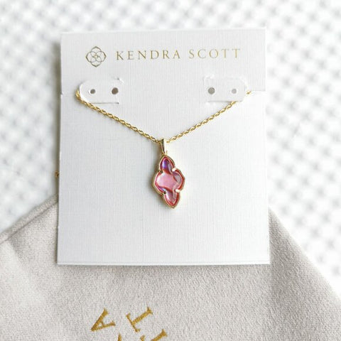 Gold Framed Abbie Short Pendant Necklace in Light Burgundy Illusion
