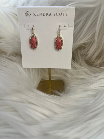 Kendra Scott Lee Bronze Veined Magnesites Small Drop Earrings Gold Tone