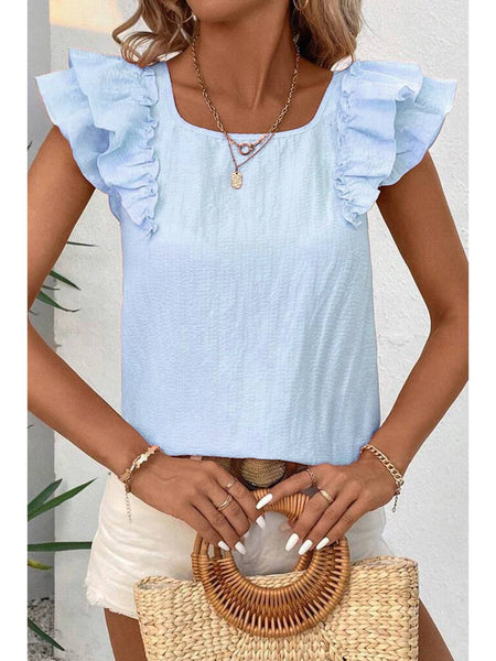 The "Serena Sky" Flutter Back Blouse