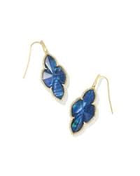 Abbie Gold Pave Frame Drop Earrings in Navy Abalone
