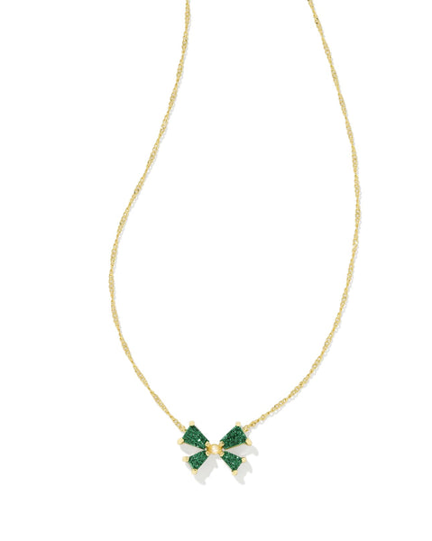 Blair Gold Bow Small Short Pendant Necklace in Emerald Drusy