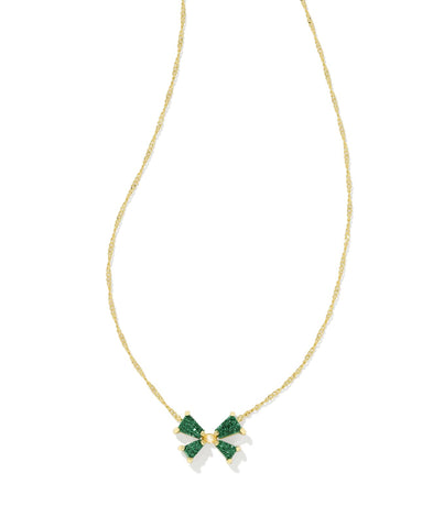 Blair Gold Bow Small Short Pendant Necklace in Emerald Drusy