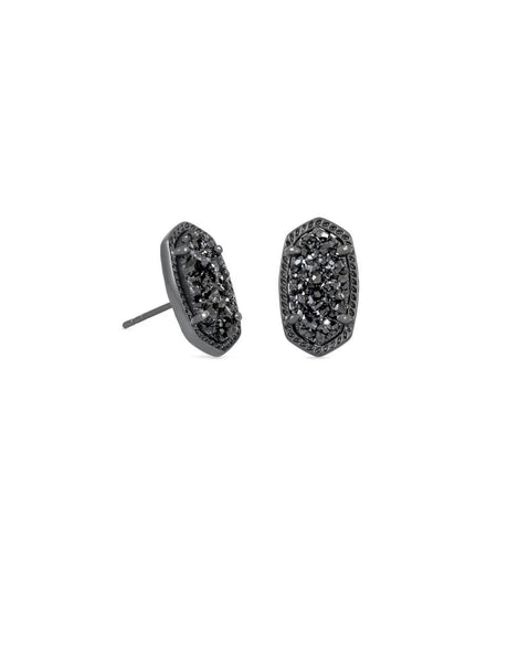 Kendra Scott Ellie Stud Earrings featuring black drusy stones set in gunmetal