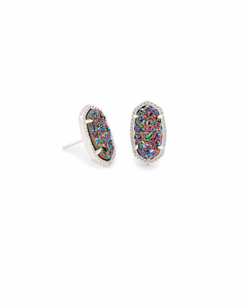 Kendra Scott Ellie stud earrings feature sparkling multi-color drusy stones set in silver