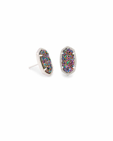 Kendra Scott Ellie stud earrings feature sparkling multi-color drusy stones set in silver